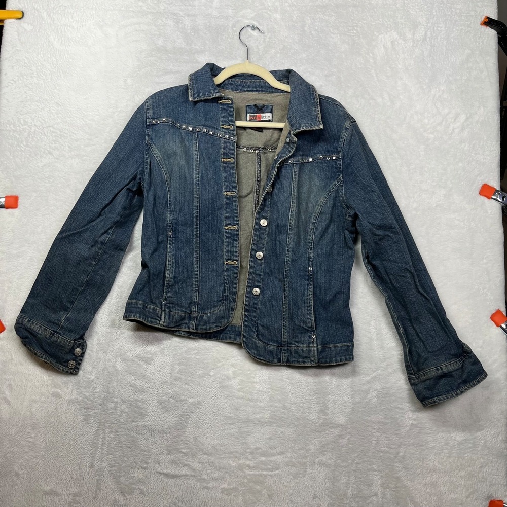 Live A Little Studded Denim Jacket‎ Women's Blue Long Sleeve Stretch - Medium